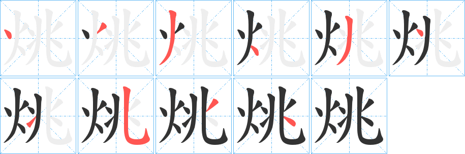 烑字的筆順分步演示