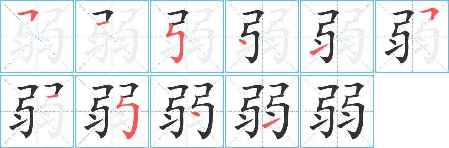 弱字的筆順?lè)植窖菔?></p>
<script src=