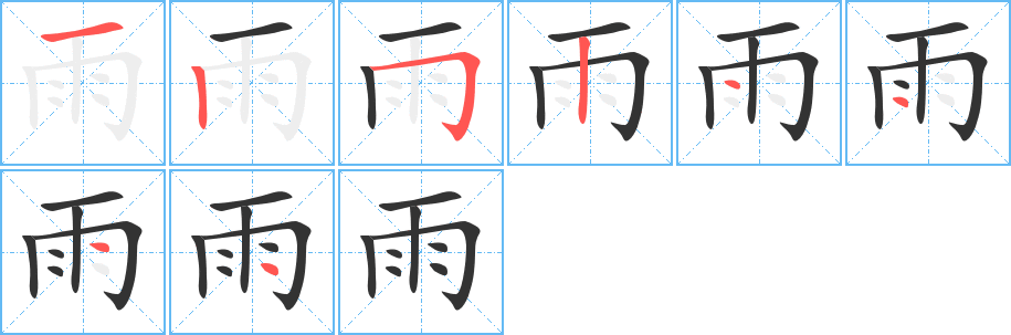 雨字的筆順?lè)植窖菔?></p>
<script src=