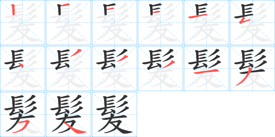 髪字的筆順分步演示