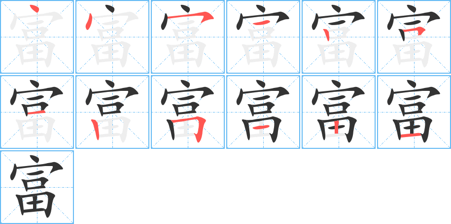 富字的筆順分步演示